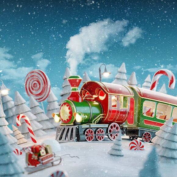 Sfondo Del Treno Di Caramelle Rosse Di Natale Innevato Invernale M7-30