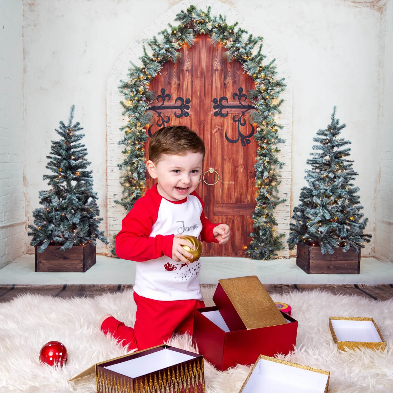 Sfondo Della Parete Della Porta In Legno Dell'Albero Di Natale M7-46