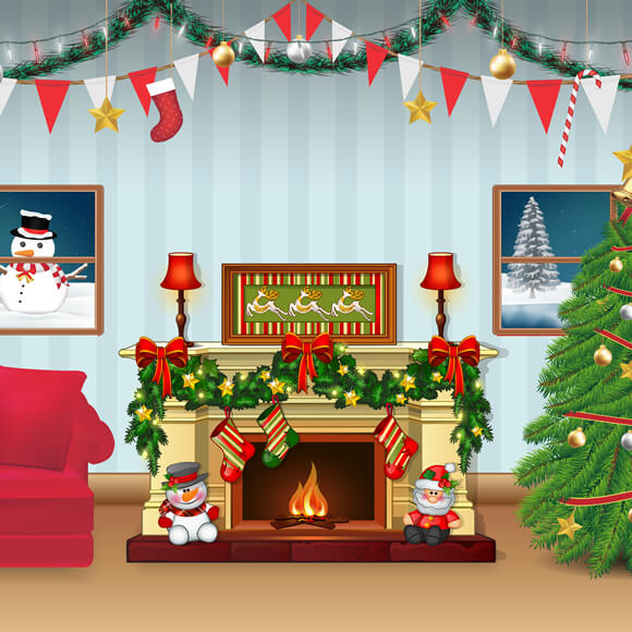 Sfondo Di Cartone Animato Soggiorno Decorato Di Natale M7-49
