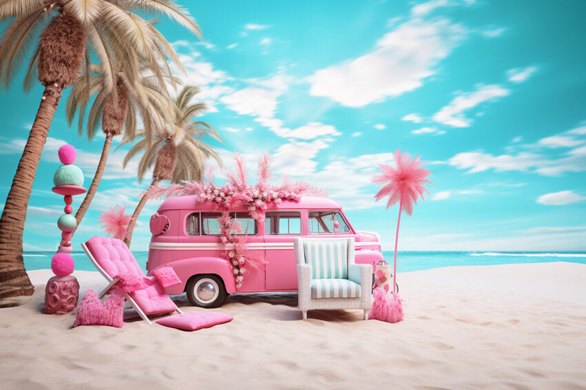 Sfondo Fotografico Fantasy Dolly Pink Bus Beach M7-88