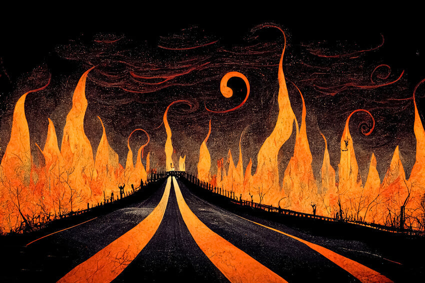 Sfondo Di Halloween Con Fiamme Dell'Autostrada Per L'Inferno M8-15