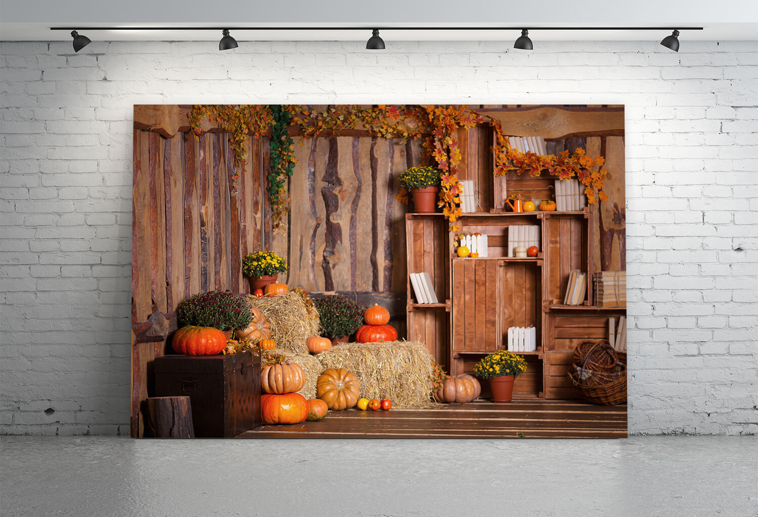 Pagliaio Zucca Foglie D'Acero Sfondo Autunnale M8-33