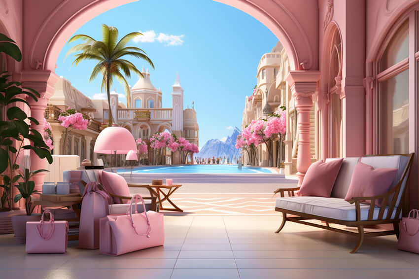 Sfondo Rosa Per Bambole Alla Moda Del Castello Delle Vacanze M8-39