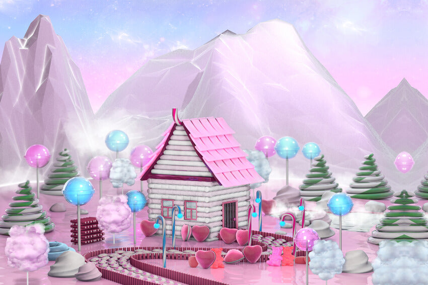 Sfondo Di Montagna Rosa Cartoon Candy House M8-43