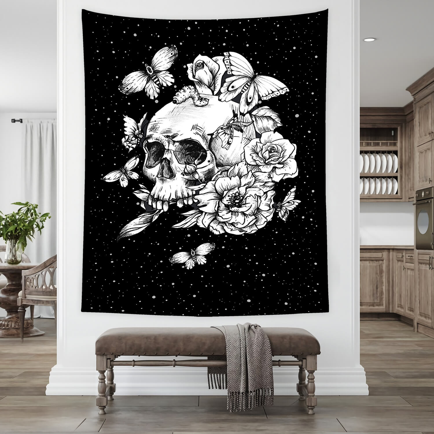 Sfondo Di Halloween Con Teschio Floreale Gotico Disegnato M8-44