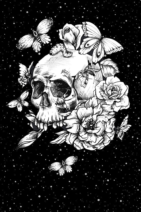 Sfondo Di Halloween Con Teschio Floreale Gotico Disegnato M8-44