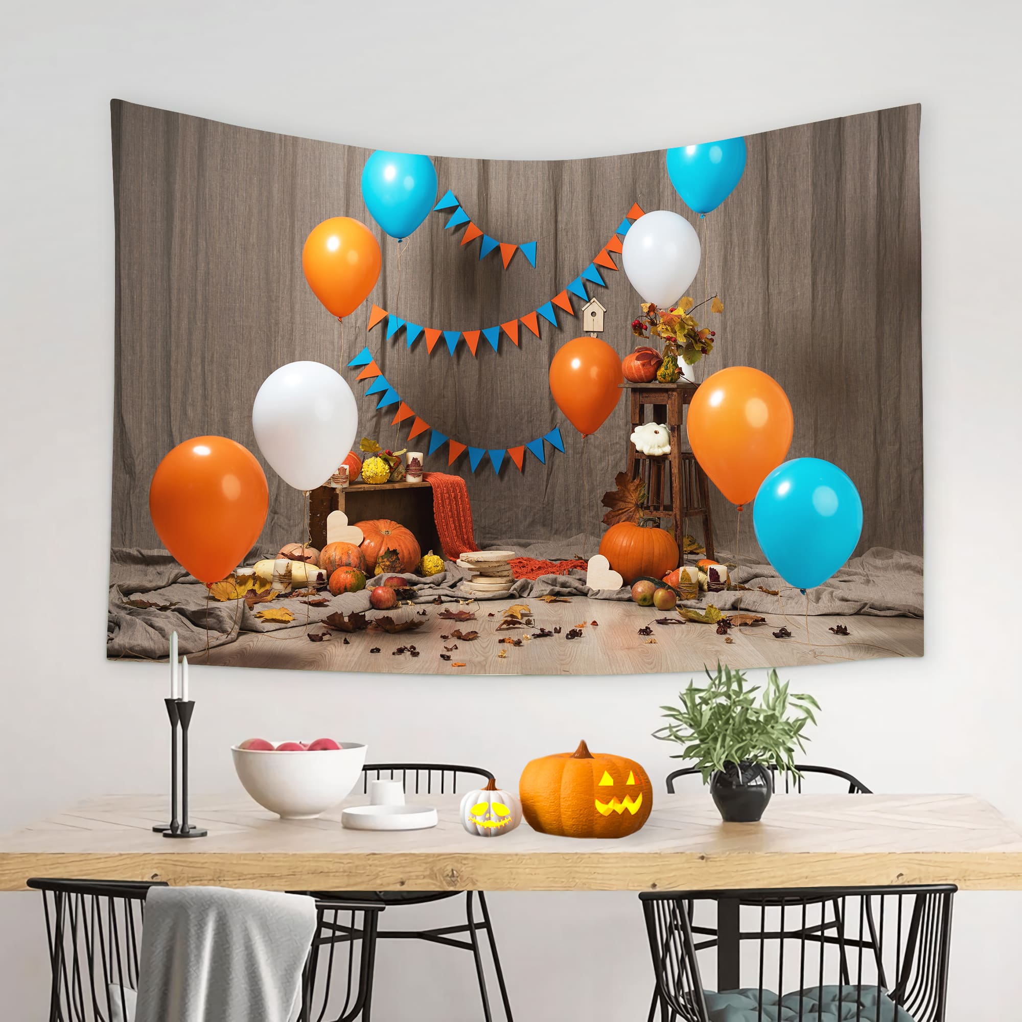 Banner Di Palloncini Colorati Con Zucca Sullo Sfondo Autunnale M8-50