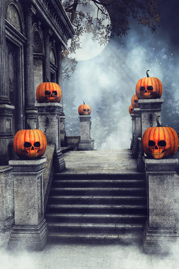 Sfondo Di Zucca Con Scale Del Castello Della Foresta Misteriosa M8-59