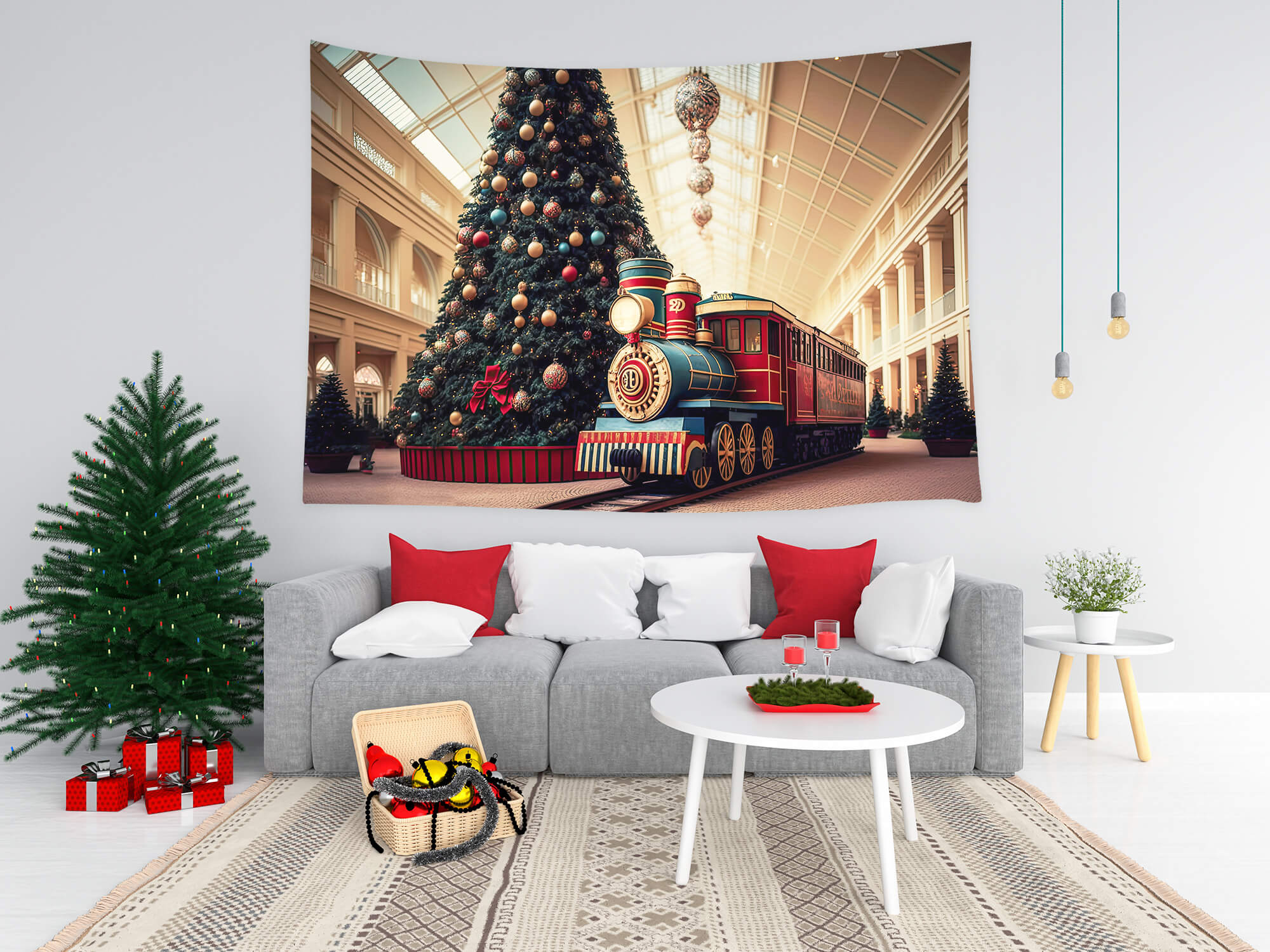 Sfondo Del Grande Albero Di Natale Con Trenino M8-68