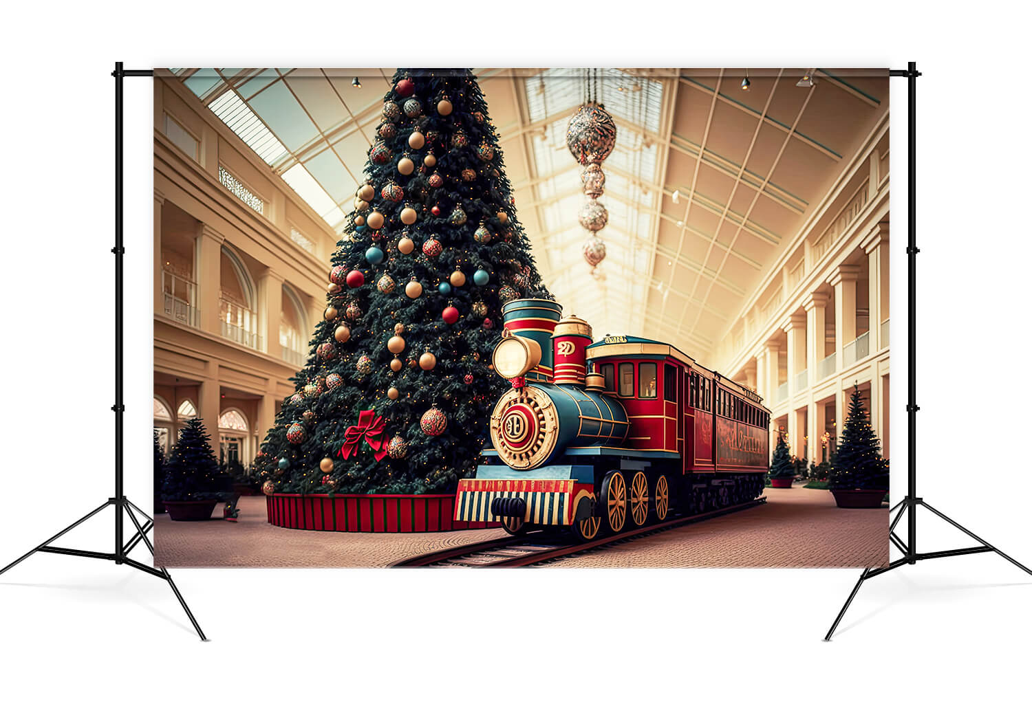 Sfondo Del Grande Albero Di Natale Con Trenino M8-68