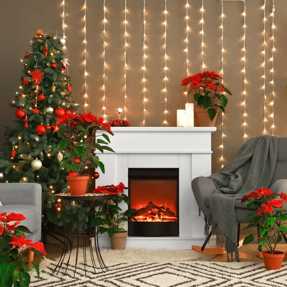 Natale Accogliente Camino Luci Albero Sullo Sfondo M8-69
