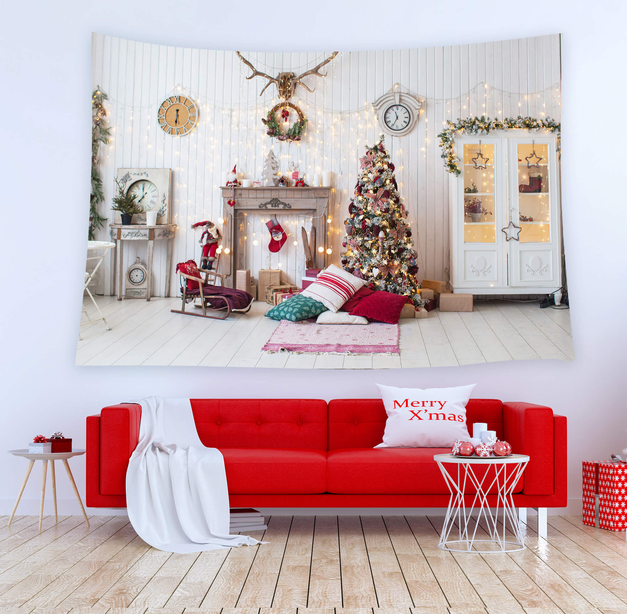 Sfondo Del Soggiorno Decorato Con Decorazioni Natalizie M8-70