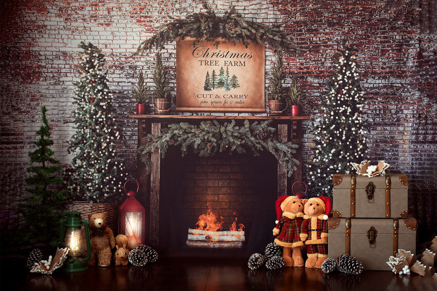 Sfondo Di Muro Di Mattoni Del Camino Dell'Albero Di Natale M8-77