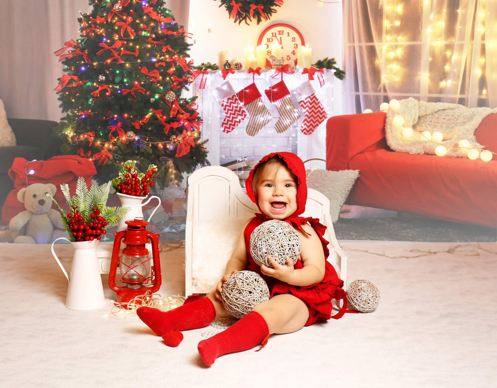 Sfondo Per Studio Fotografico Con Camino E Albero Di Natale M9-05