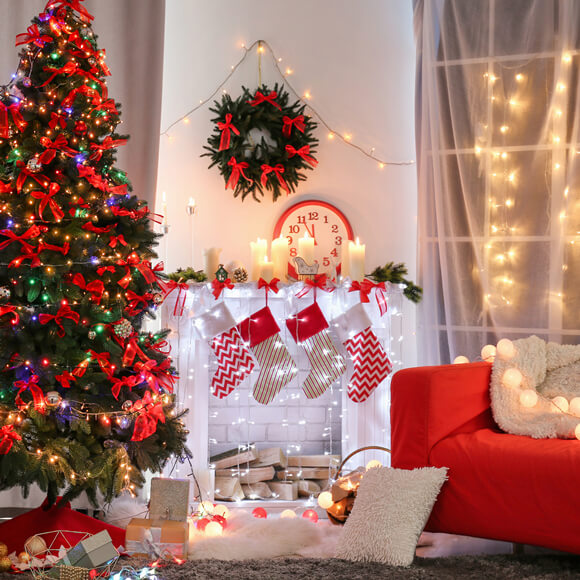 Sfondo Per Studio Fotografico Con Camino E Albero Di Natale M9-05