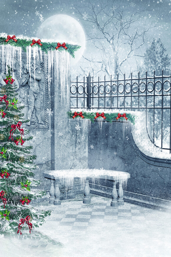 Sfondo Dell'Albero Di Natale Della Costruzione Del Gelo Invernale M9-10