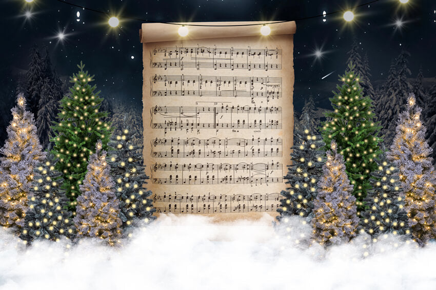 Sfondo Fotografico Con Notazione Musicale Dell'Albero Di Natale M9-17