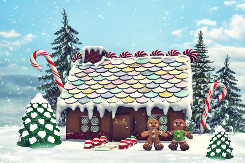 Sfondo Fotografico Natalizio Con Casa Di Marzapane M9-23