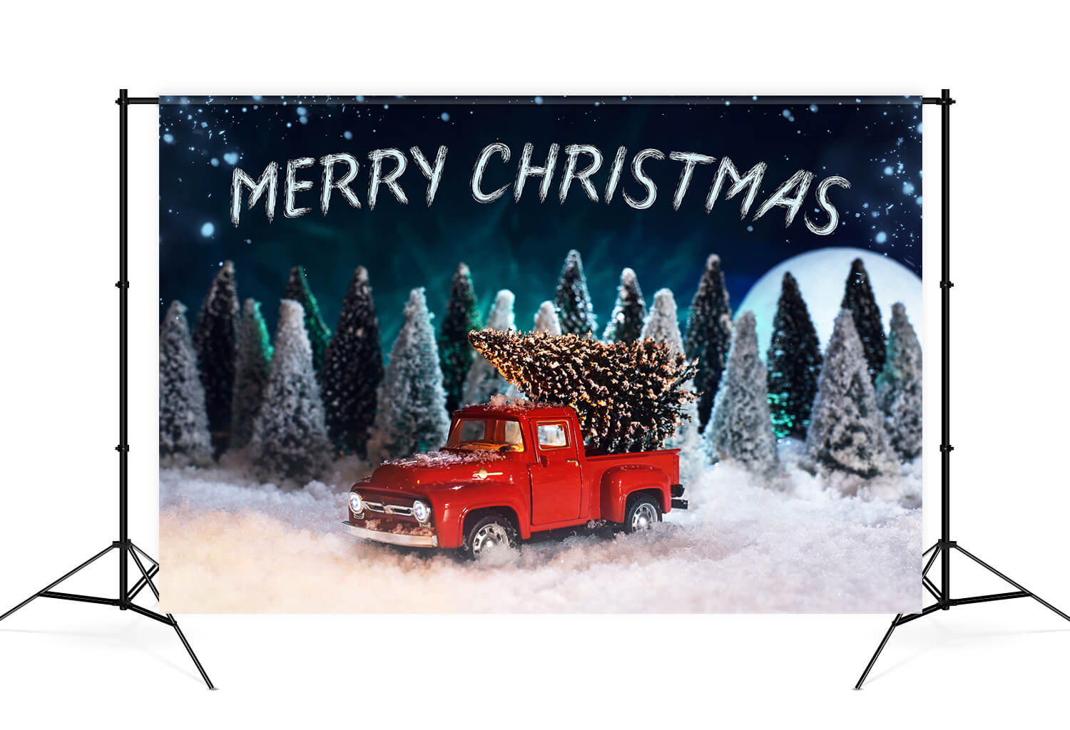 Sfondo Di Camion Rosso Di Natale Nella Foresta Innevata M9-26