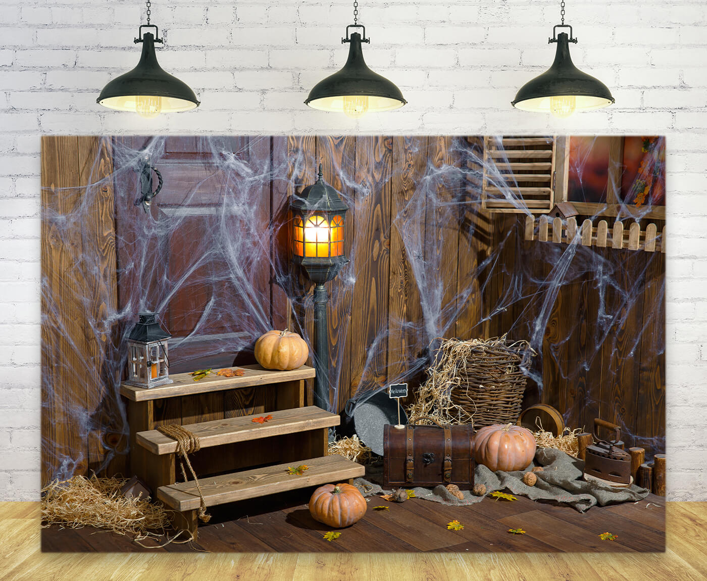 Sfondo Di Halloween Della Ragnatela Della Vecchia Stanza In Legno M9-34