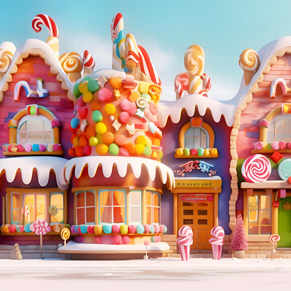 Sfondo Natalizio Di Pan Di Zenzero Di Cartoon Candy House M9-38