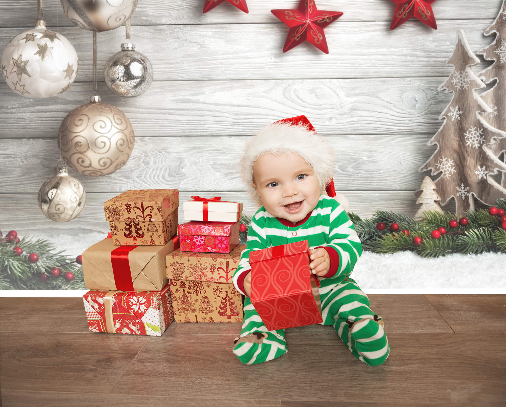 Sfondo Fotografico In Legno Bianco Con Palla Di Natale M9-41
