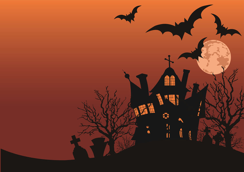 Sfondo Del Pipistrello Lunare Della Casa Spettrale Di Halloween M9-44