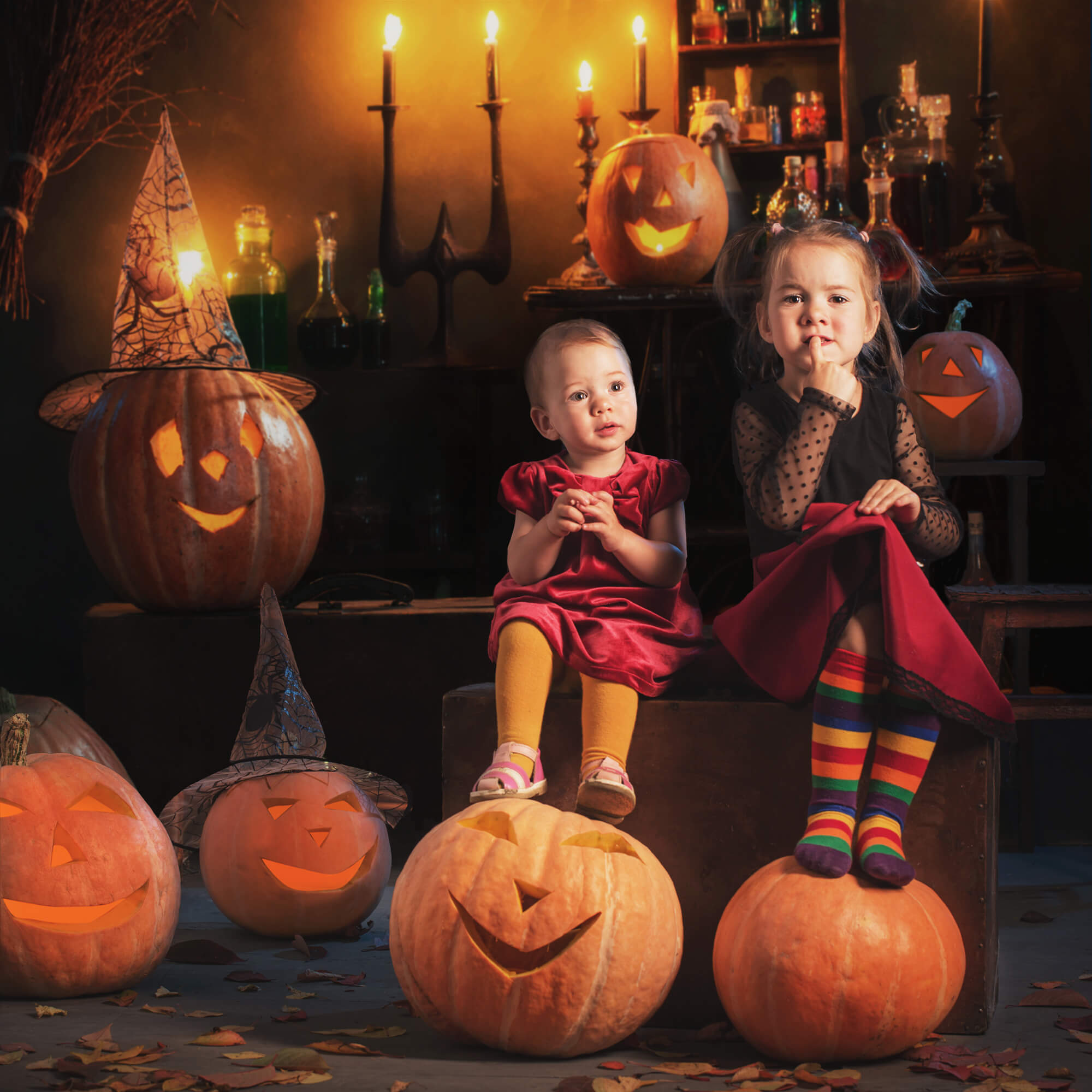 Sfondo Di Candele Di Zucche Della Stanza Della Strega Di Halloween M9-47