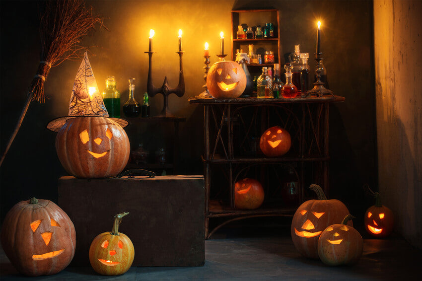 Sfondo Di Candele Di Zucche Della Stanza Della Strega Di Halloween M9-47