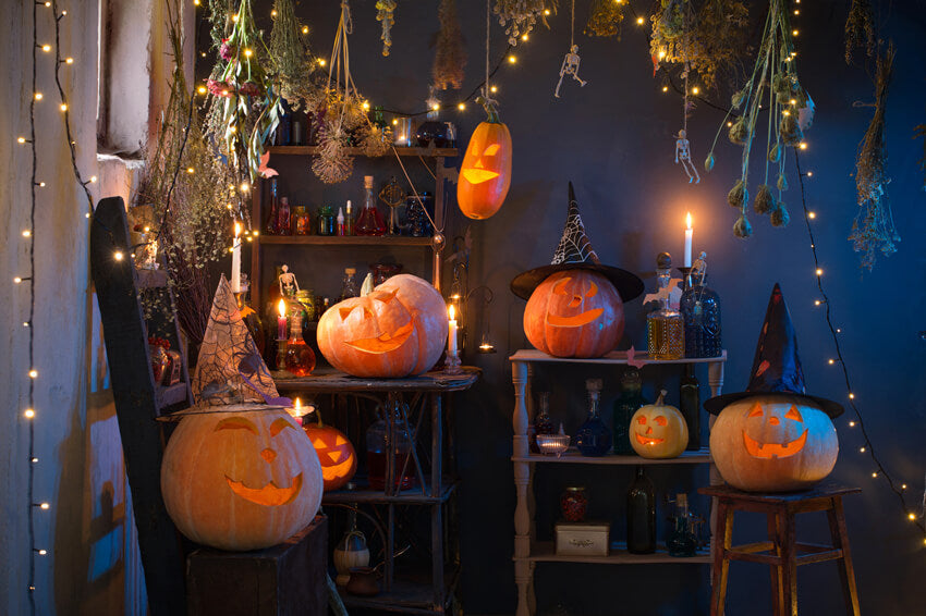 Sfondo Di Candele Accese Con Luci Di Zucche Di Halloween M9-48