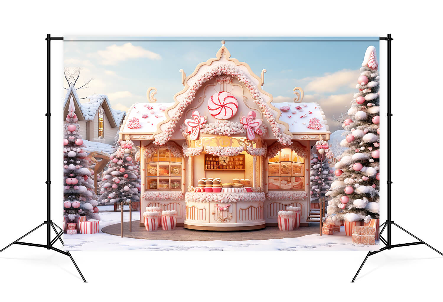Sfondo Dell'Albero Di Natale Di Candy World House M9-63