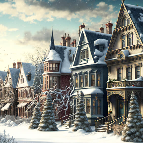 Sfondo Di Neve Invernale Del Villaggio Retro Di Natale M9-76