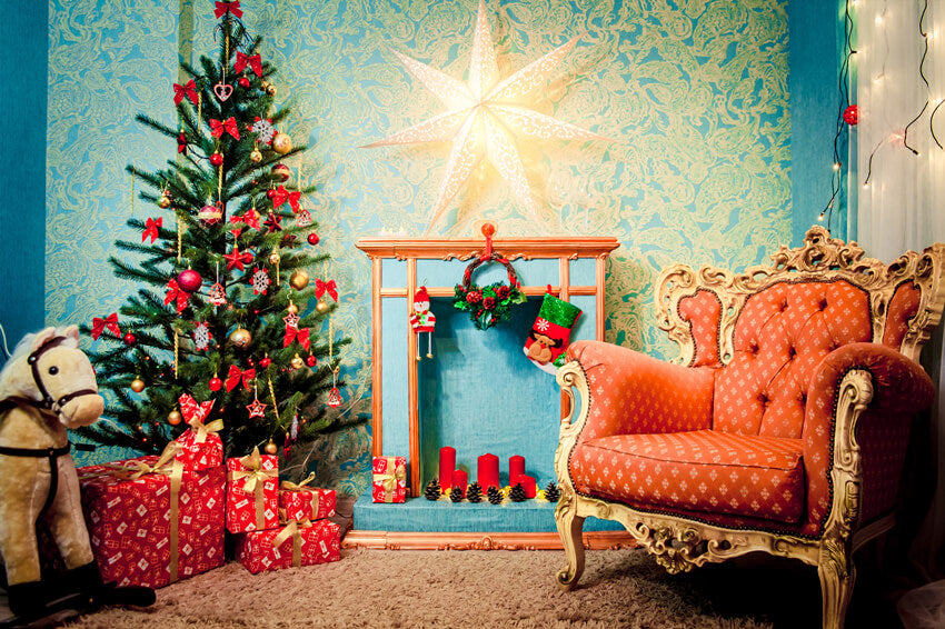 Sfondo Per Decorazioni Natalizie Con Poltrona Per Albero Di Natale M9-79