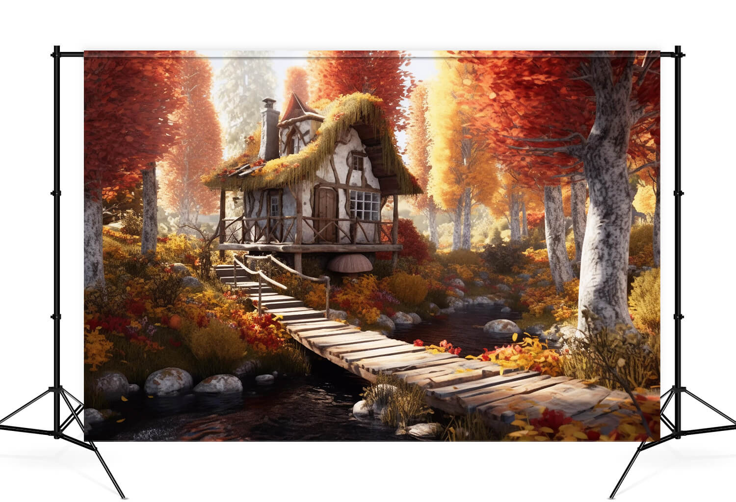 Sfondo Di Cottage Foresta Foglie D'Acero Autunnale M9-86