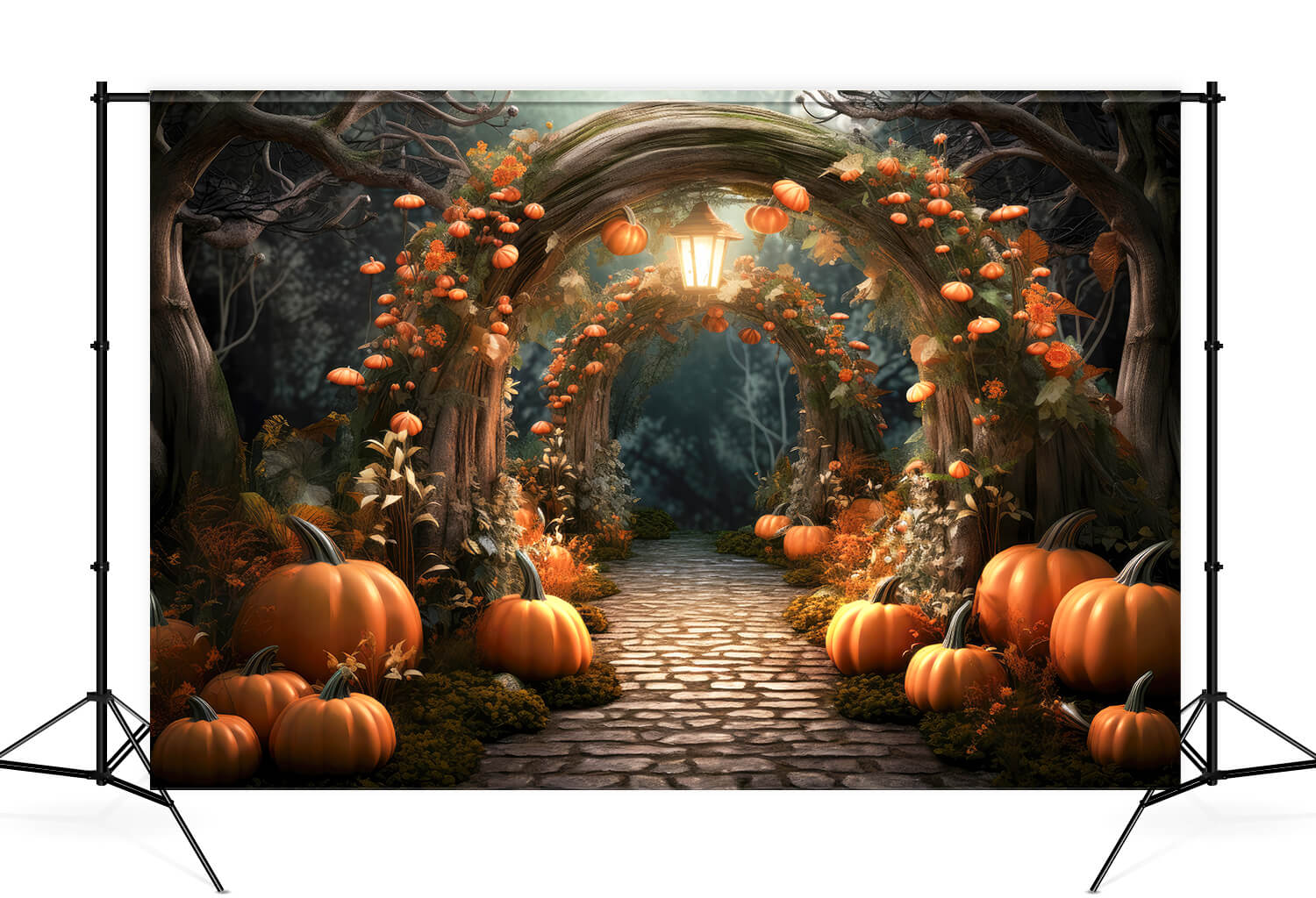Sfondo Di Halloween Autunnale Con Arco Di Zucca Della Foresta M9-92