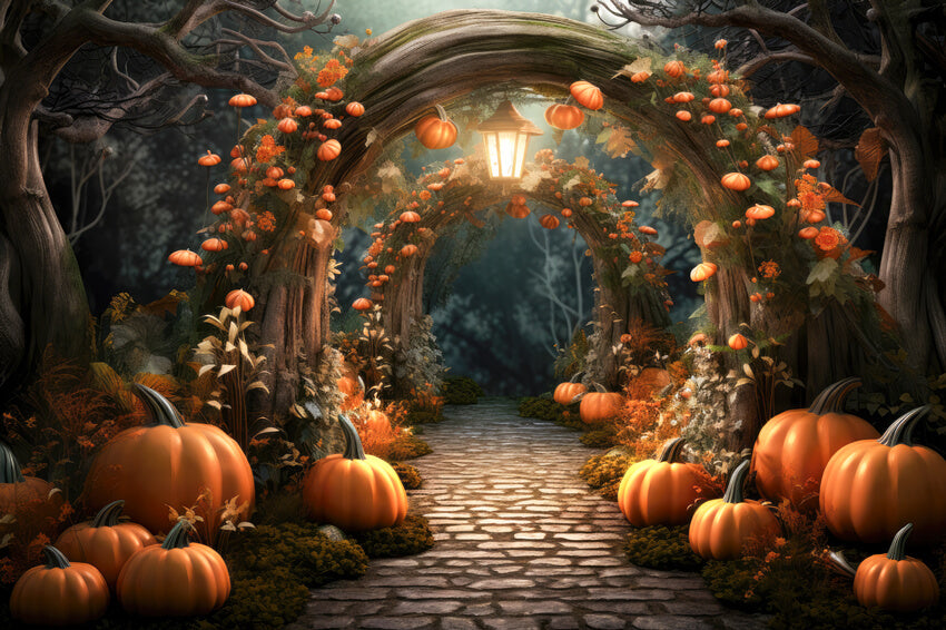 Sfondo Di Halloween Autunnale Con Arco Di Zucca Della Foresta M9-92