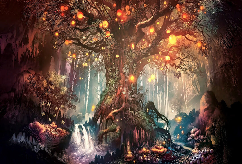 Sfondo Fotografico Con Albero Scintillante Della Foresta Misteriosa MA-23