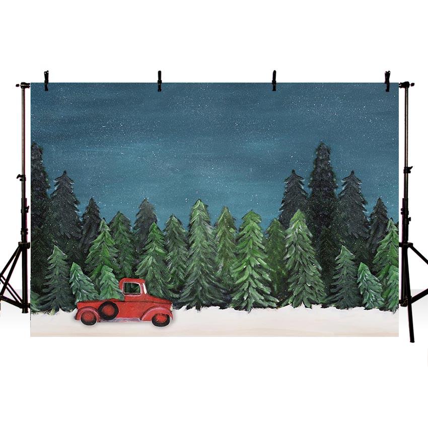 Fondali Notturni Con Albero Di Natale E Macchina Rossa Per Fotografia Di Bambini NB-249