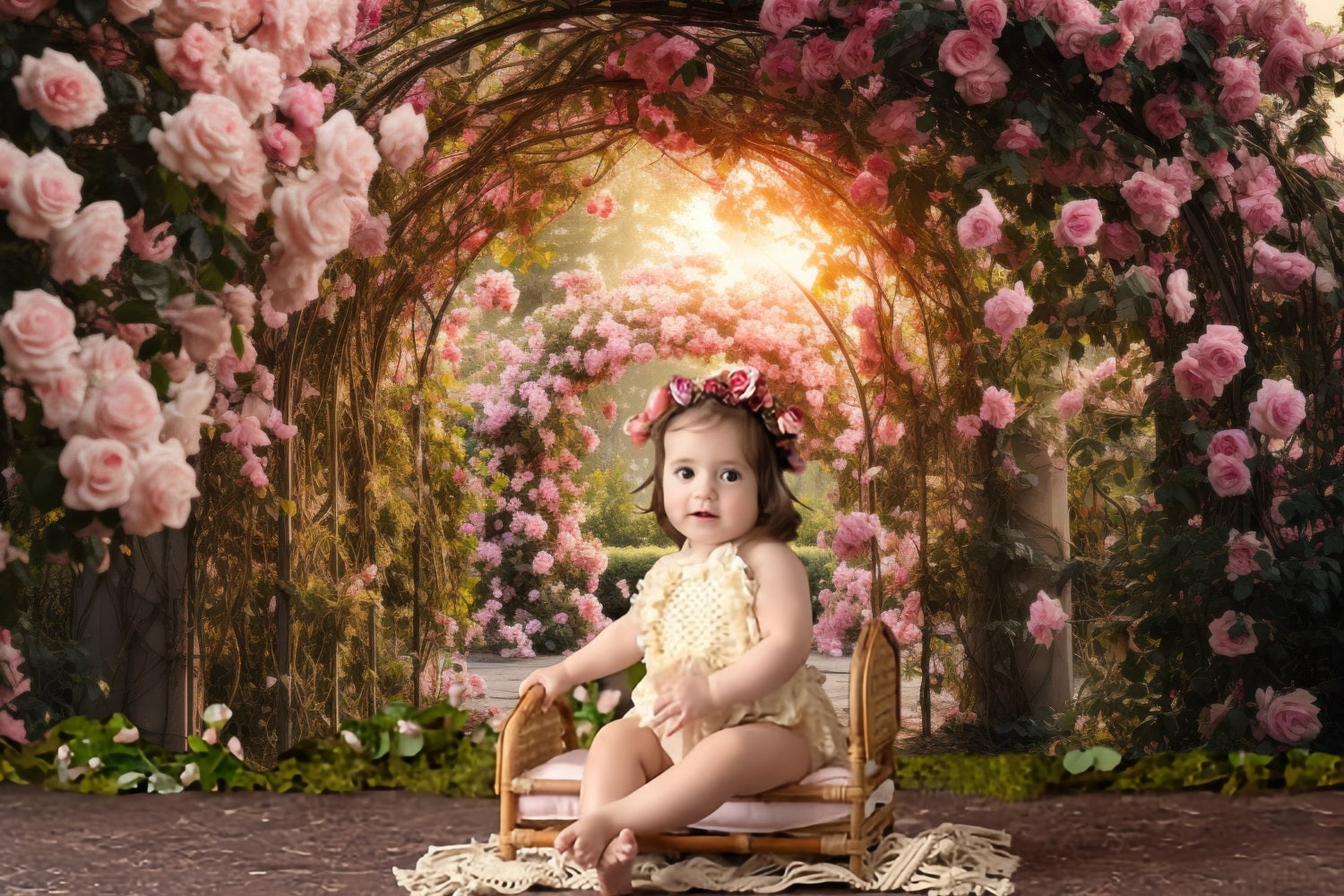 Sfondo Romantico Dell'Arco Del Giardino Di Rose Rosa Primaverile RR3-11