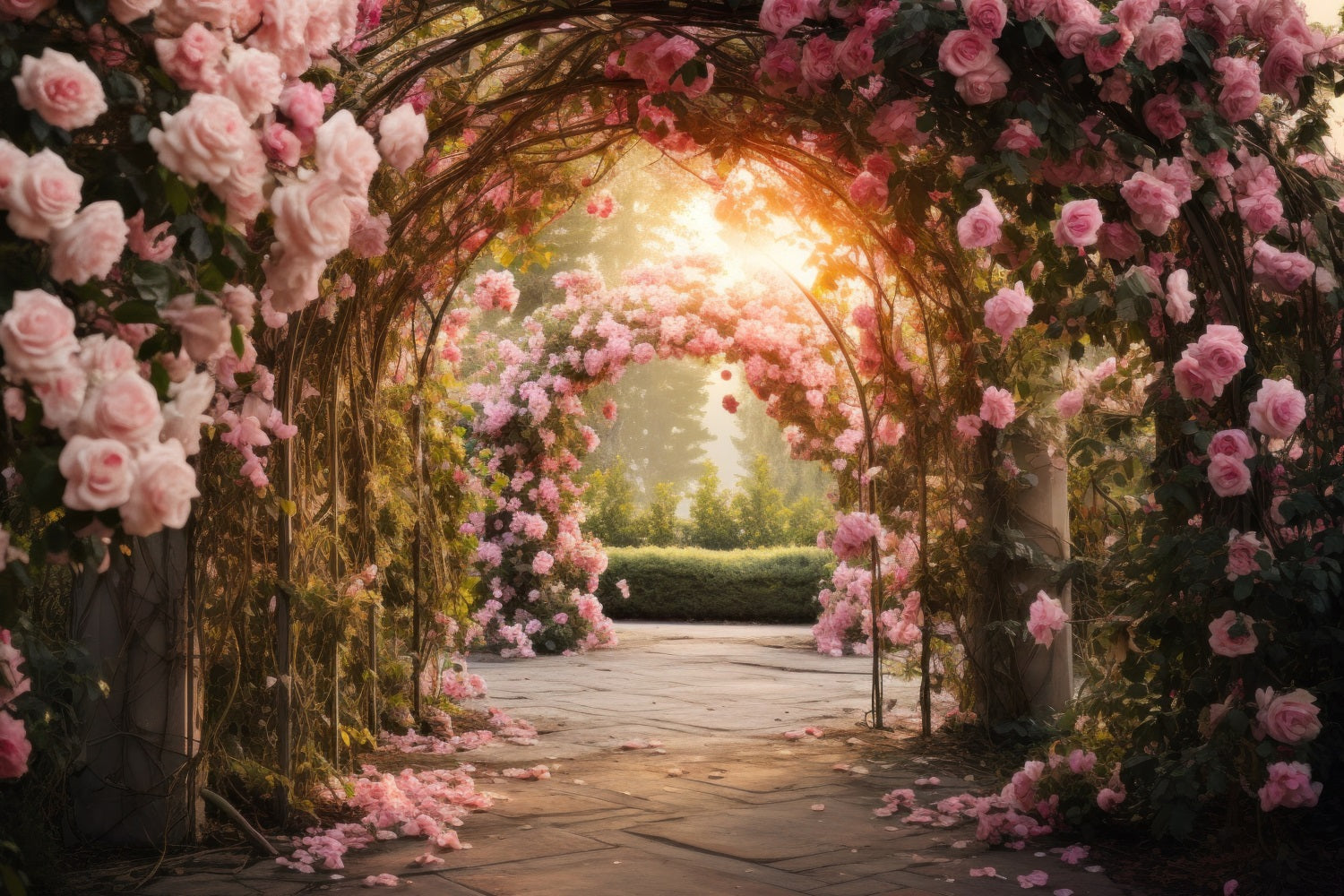 Sfondo Romantico Dell'Arco Del Giardino Di Rose Rosa Primaverile RR3-11