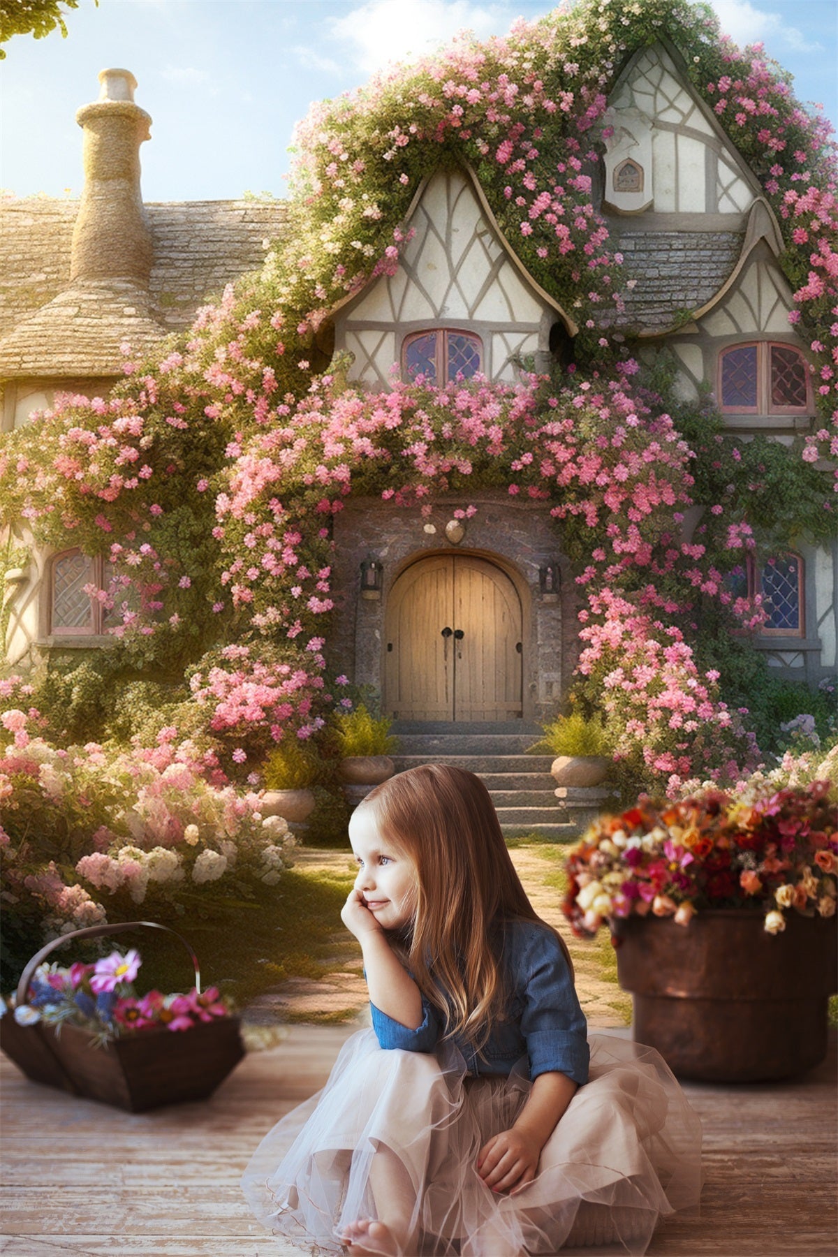 Boccioli Di Rosa Primaverili Che Strisciano Sullo Sfondo Della Casa Romantica RR3-16