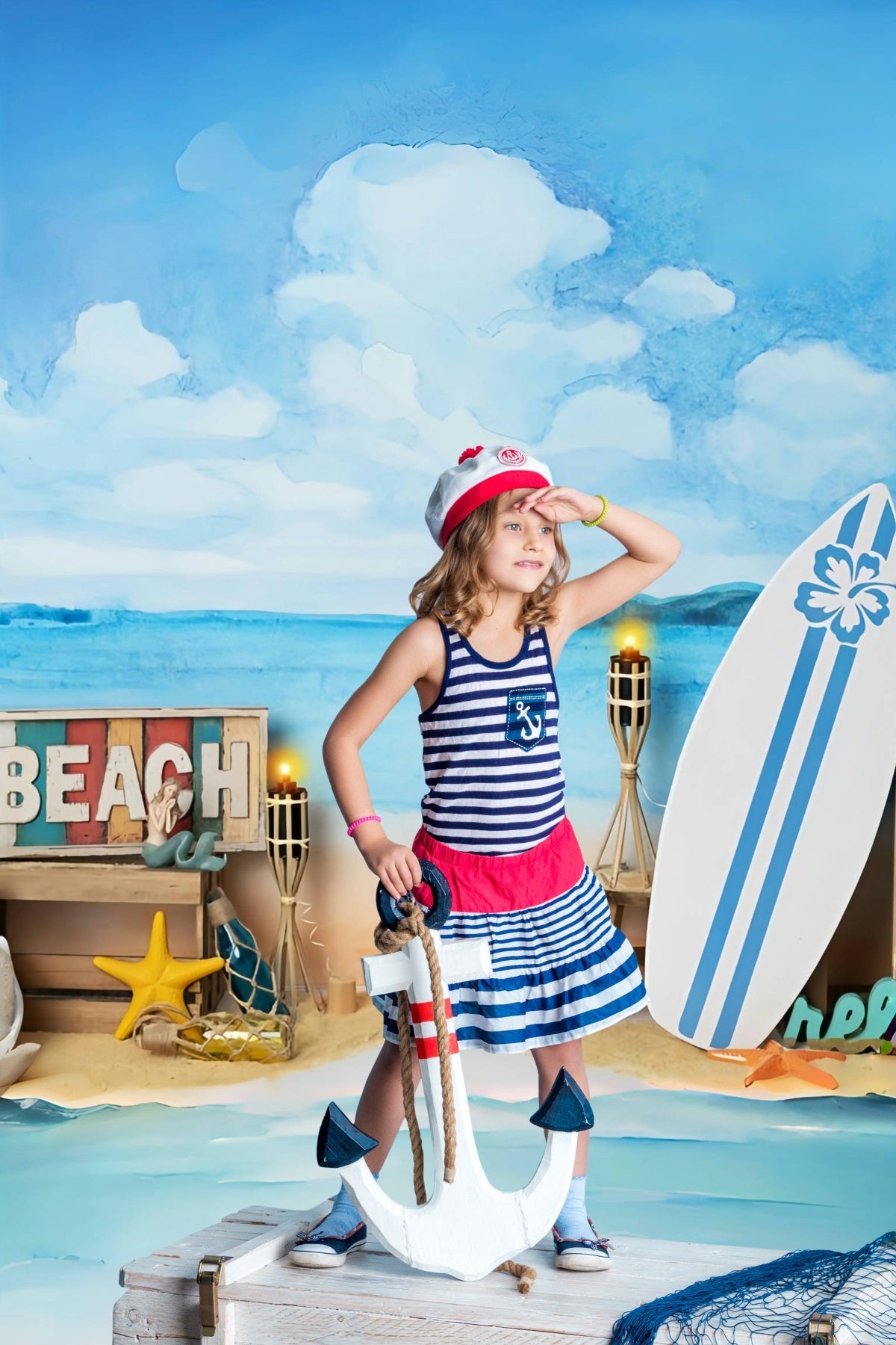 Estate Mare Spiaggia Cielo Blu Nuvole Bianche Sfondo A Tema Surf RR3-29