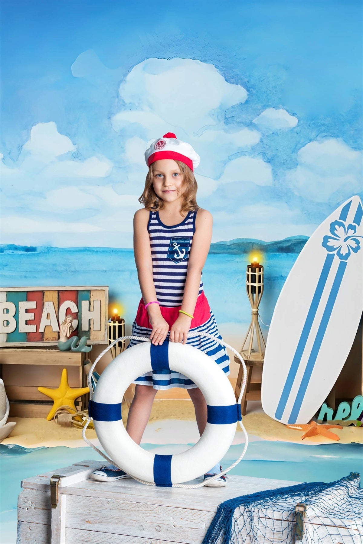 Estate Mare Spiaggia Cielo Blu Nuvole Bianche Sfondo A Tema Surf RR3-29