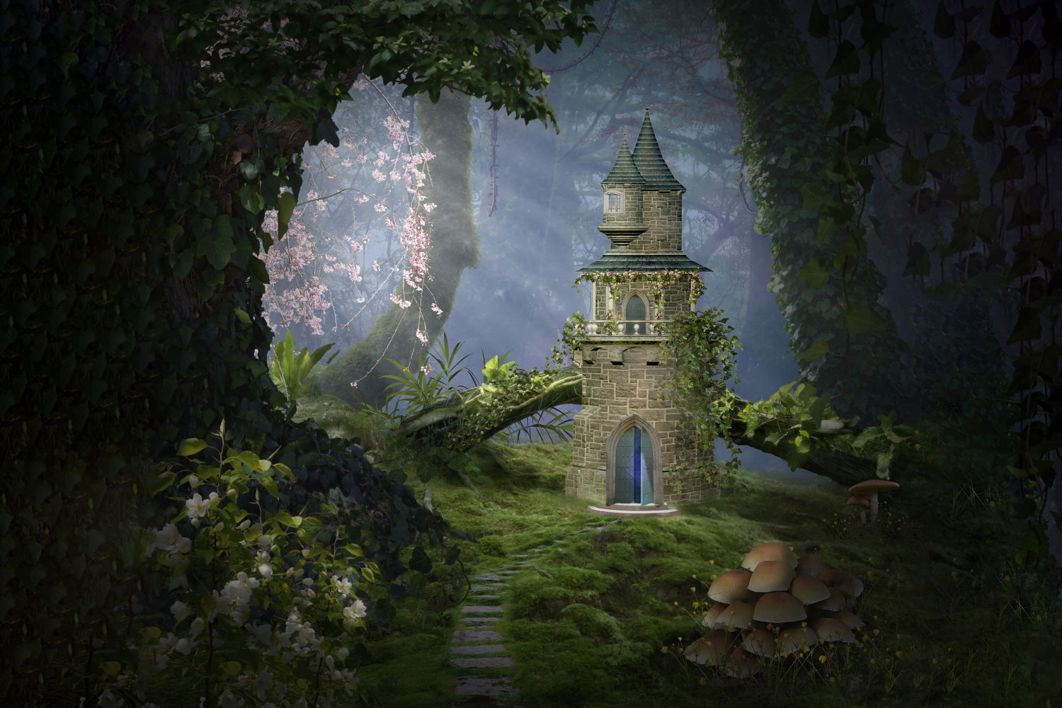 Sfondo A Tema Misterioso Del Castello Dei Funghi Della Foresta RR3-32