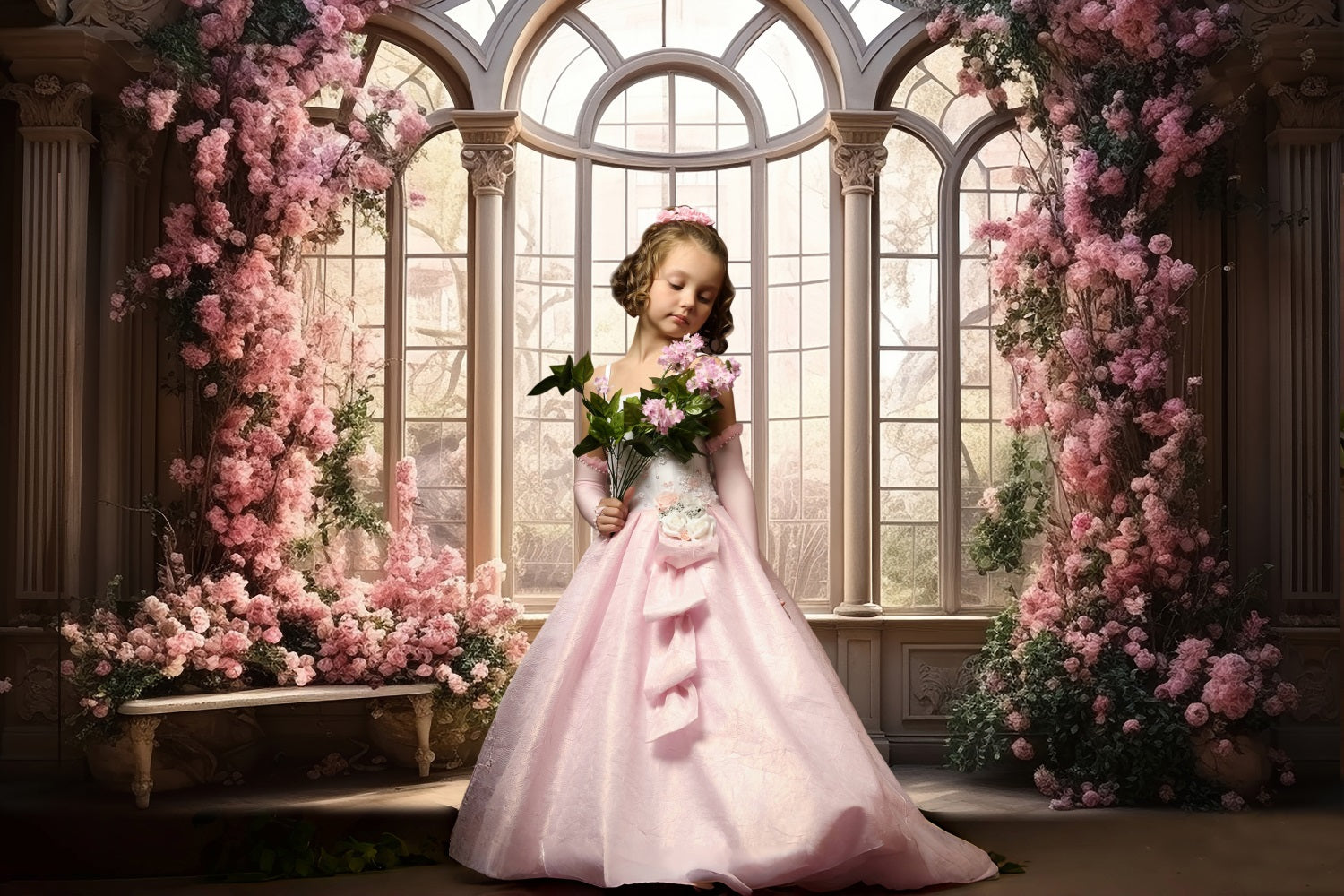 Dbackdrop Fiori Rosa Sfondo Vintage Per Pavimento Finestra Scena Accogliente RR3-33