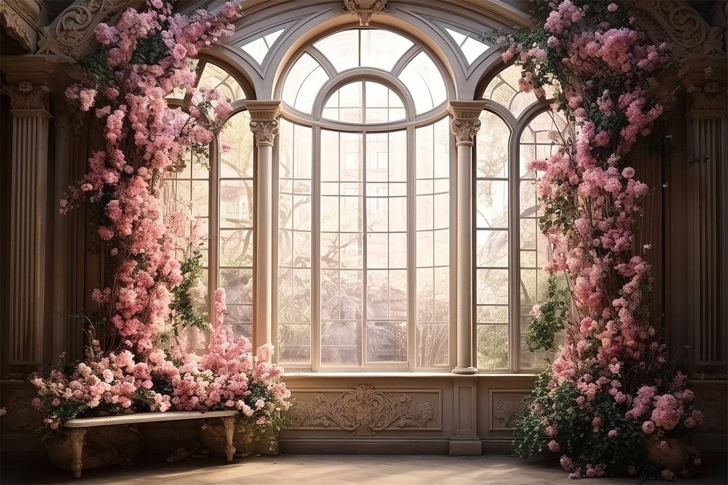 Dbackdrop Fiori Rosa Sfondo Vintage Per Pavimento Finestra Scena Accogliente RR3-33