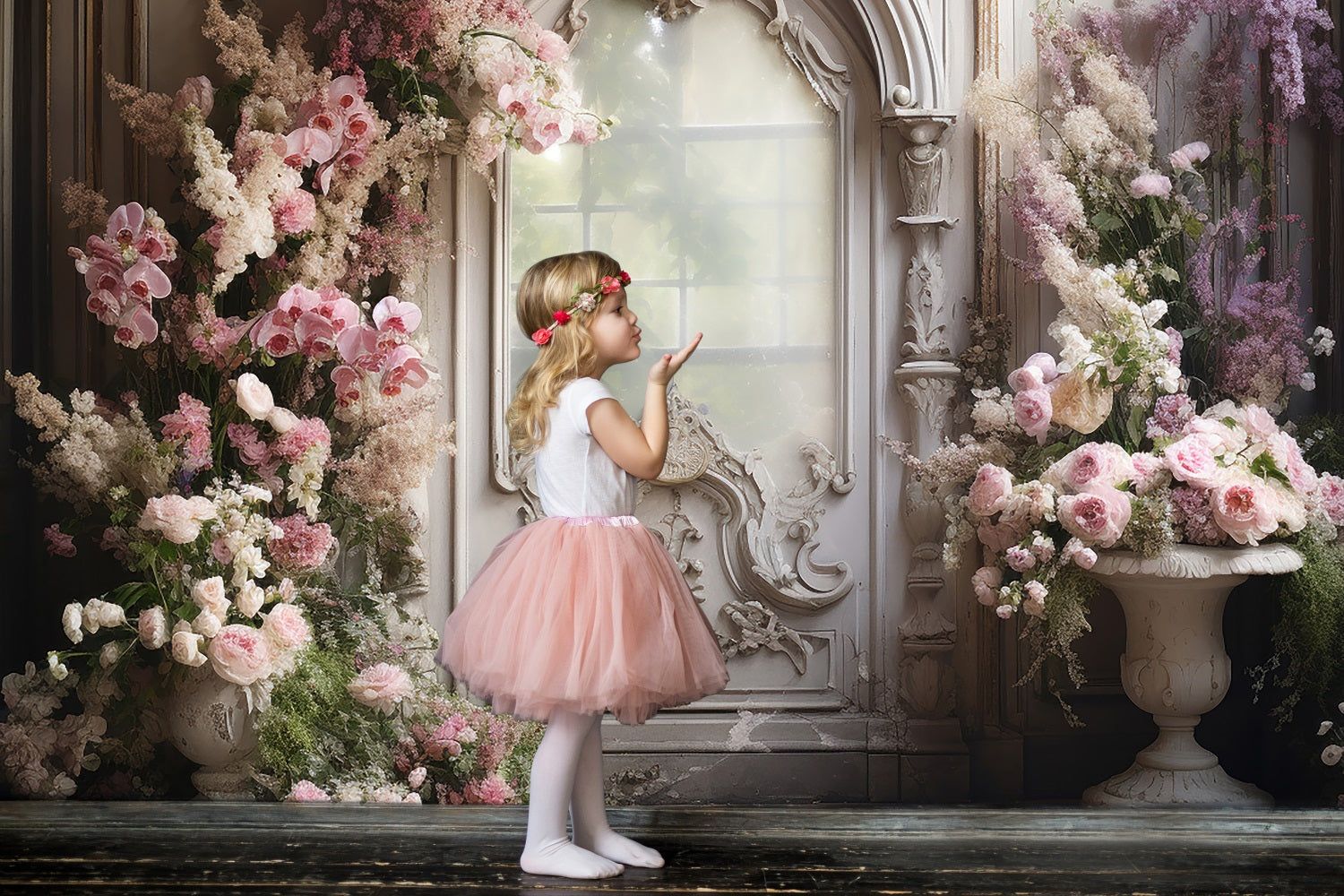 Dbackdrop Pink Butterfly Orchid Eustoma Sfondo Porta Vintage RR3-34