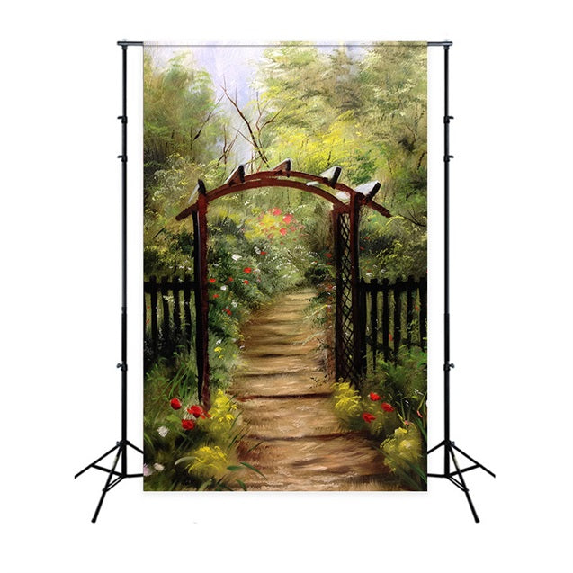 Dbackdrop Spring Mystic Grove Porta In Legno Sentiero Fiore Sfondo RR3-40
