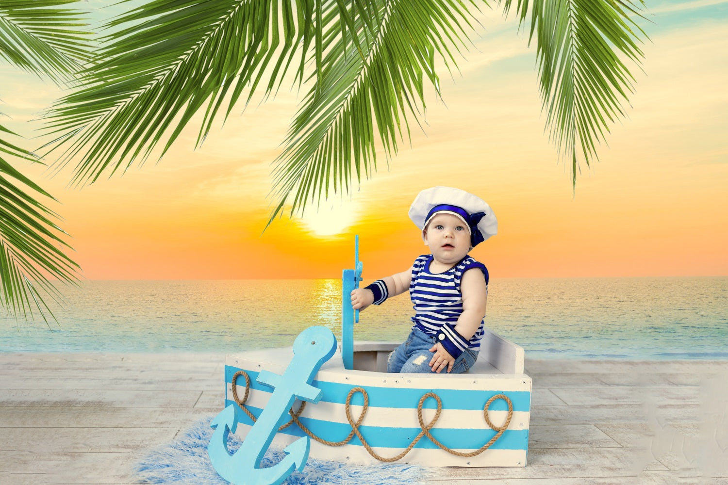 Dbackdrop Summer Seaside Beach Coconut Tree Sunset Fondale RR3-42