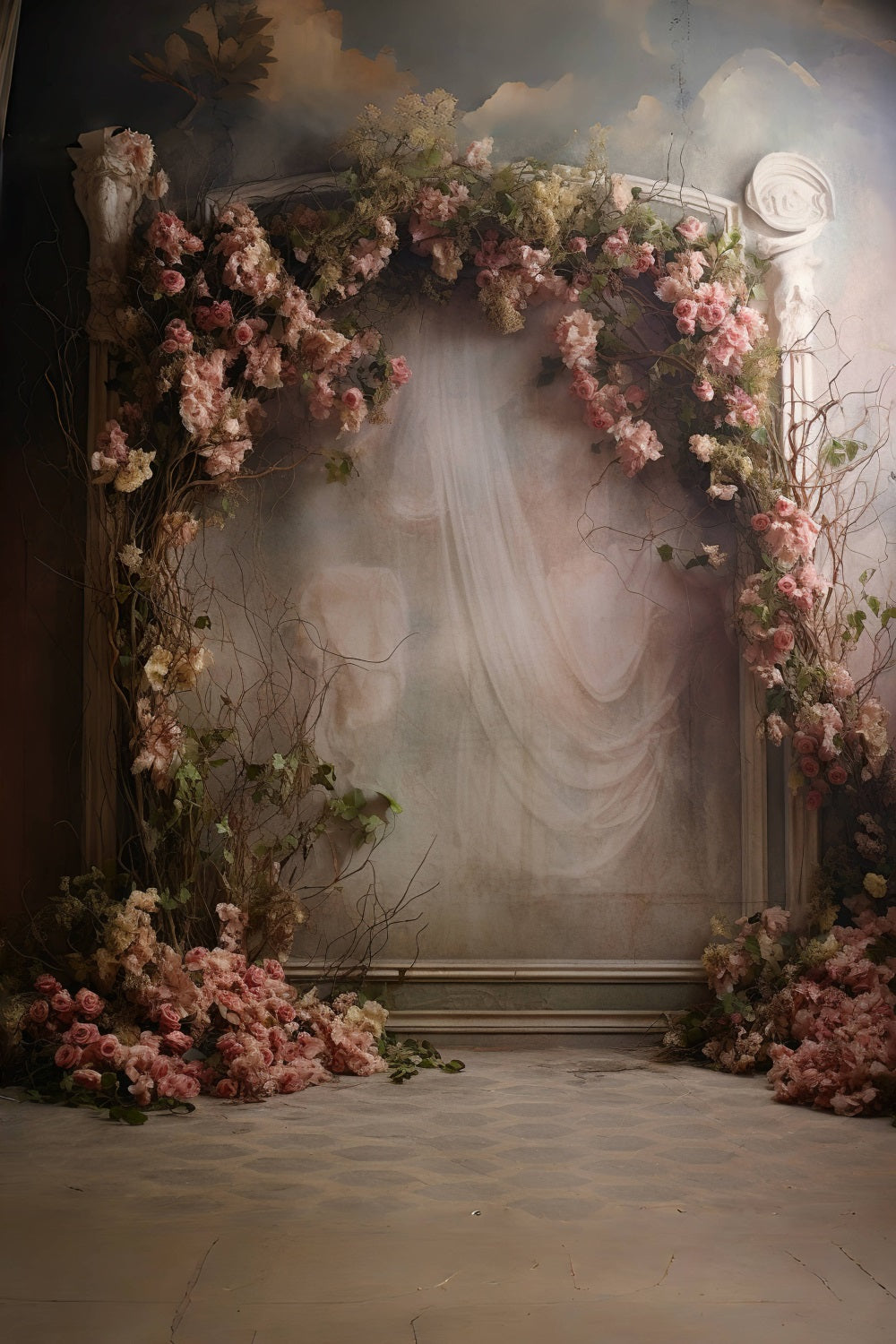 Dbackdrop Sfondo Da Parete Vintage Con Cornice Decorativa Per Porta Ad Arco Classica Rosa RR4-05